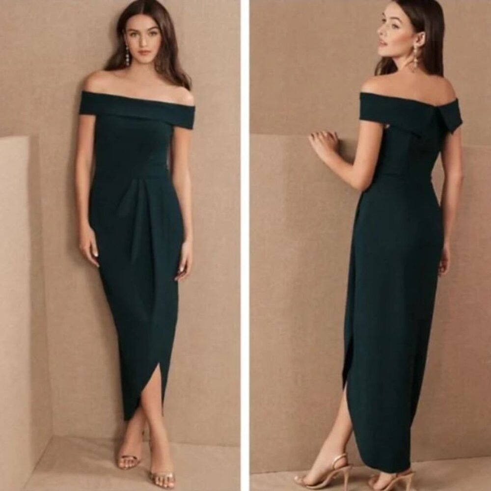 BHLDN Anthropologie Thompson Off-Shoulder Tulip Dress - Emerald